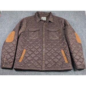 King Ranch Quilted Rancher Snapshirt Jacket Mens 2XL Brown Elbow Patches Western